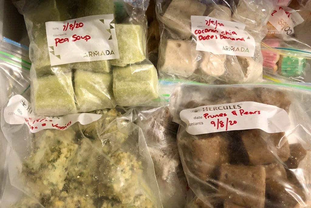 frozen baby food in sealed bags