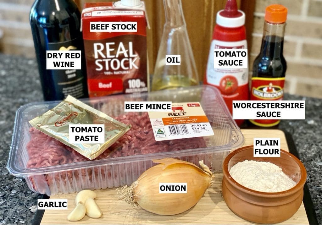 Ingredients for Aussie beef pie