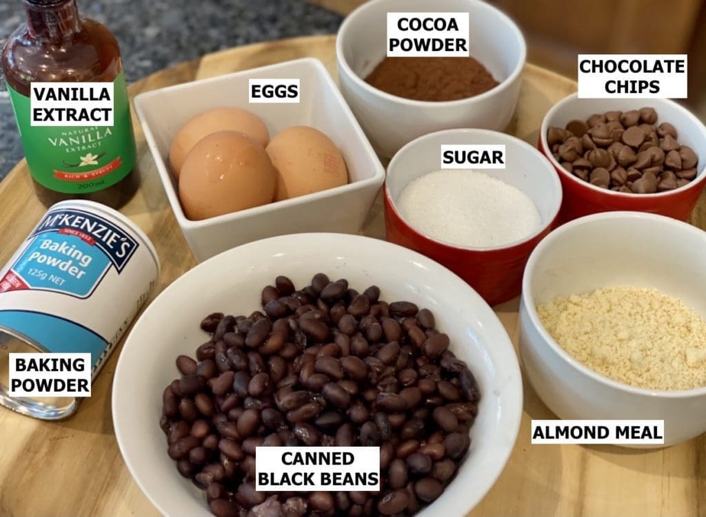 Ingredients for Black Bean Chocolate Cake