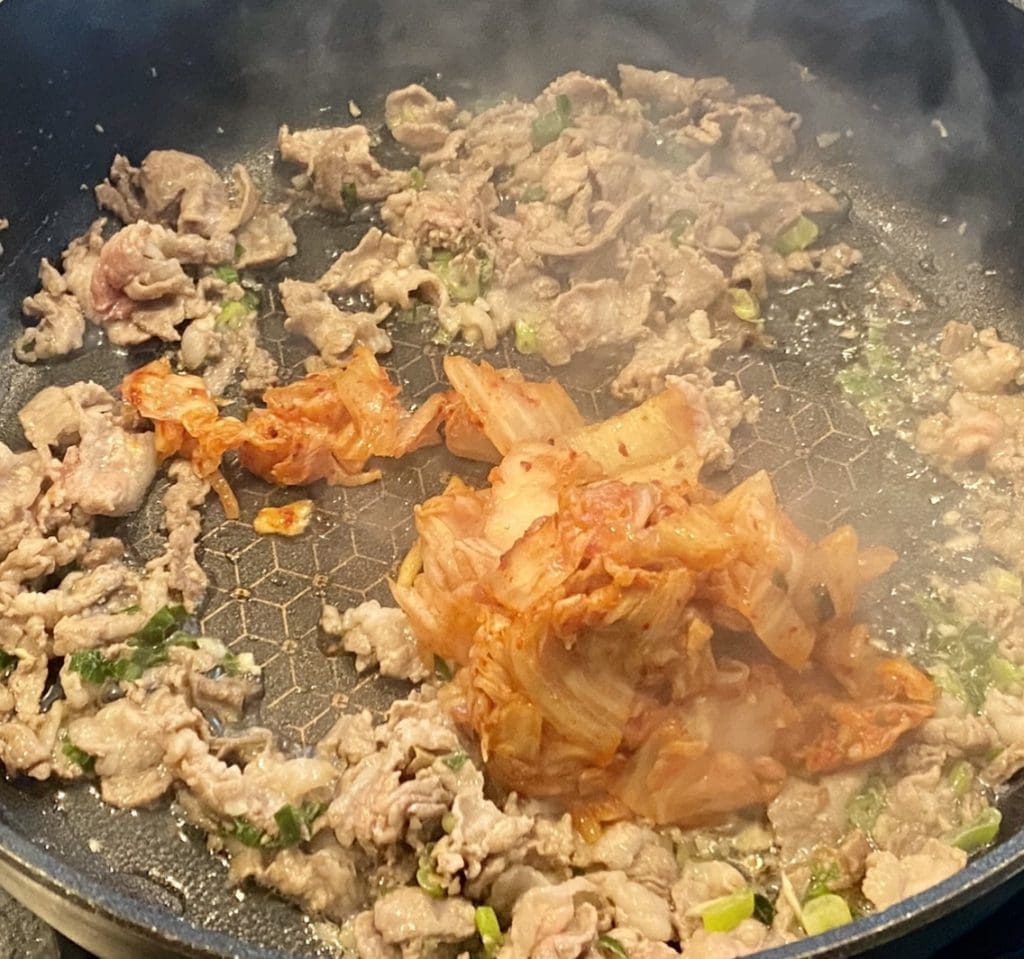 stir frying the rice