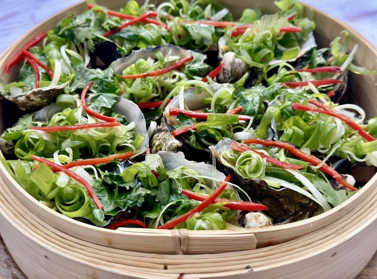 Steamed Oysters with Ginger and Shallots