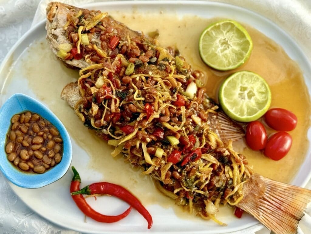 Cambodian Fried fish with Ginger and Soy Beans