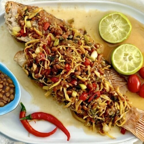 Cambodian Fried fish with Ginger and Soy Beans