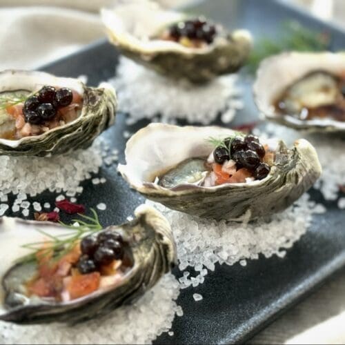 Oysters with Balsamic Pearls