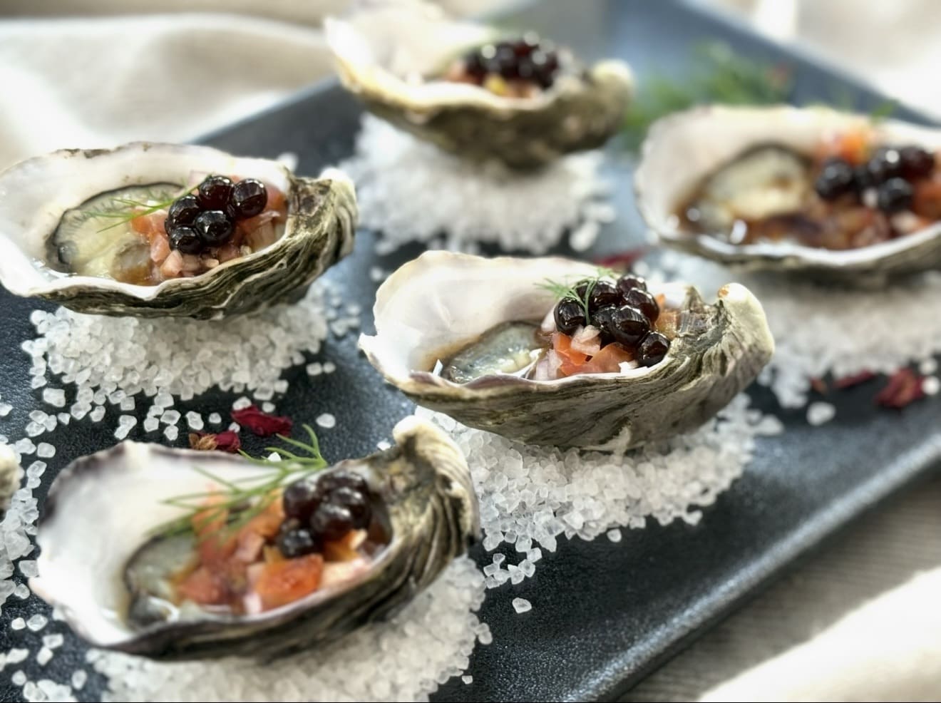 Oysters with Balsamic Pearls