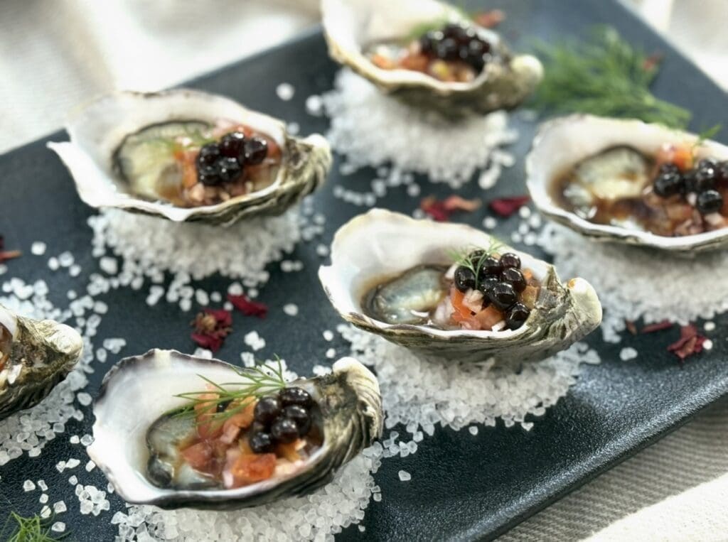 Oysters with Balsamic Pearls