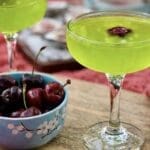 Japanese Slipper Cocktail made with Midori, Cointreau and fresh lemon juice, garnished with a cherry